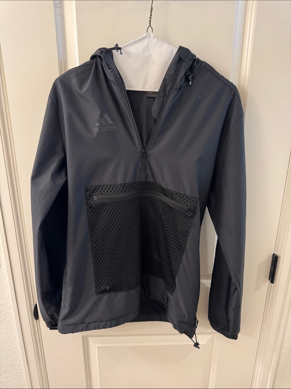 Adidas Black Hooded Pullover with Mesh Front Pocket